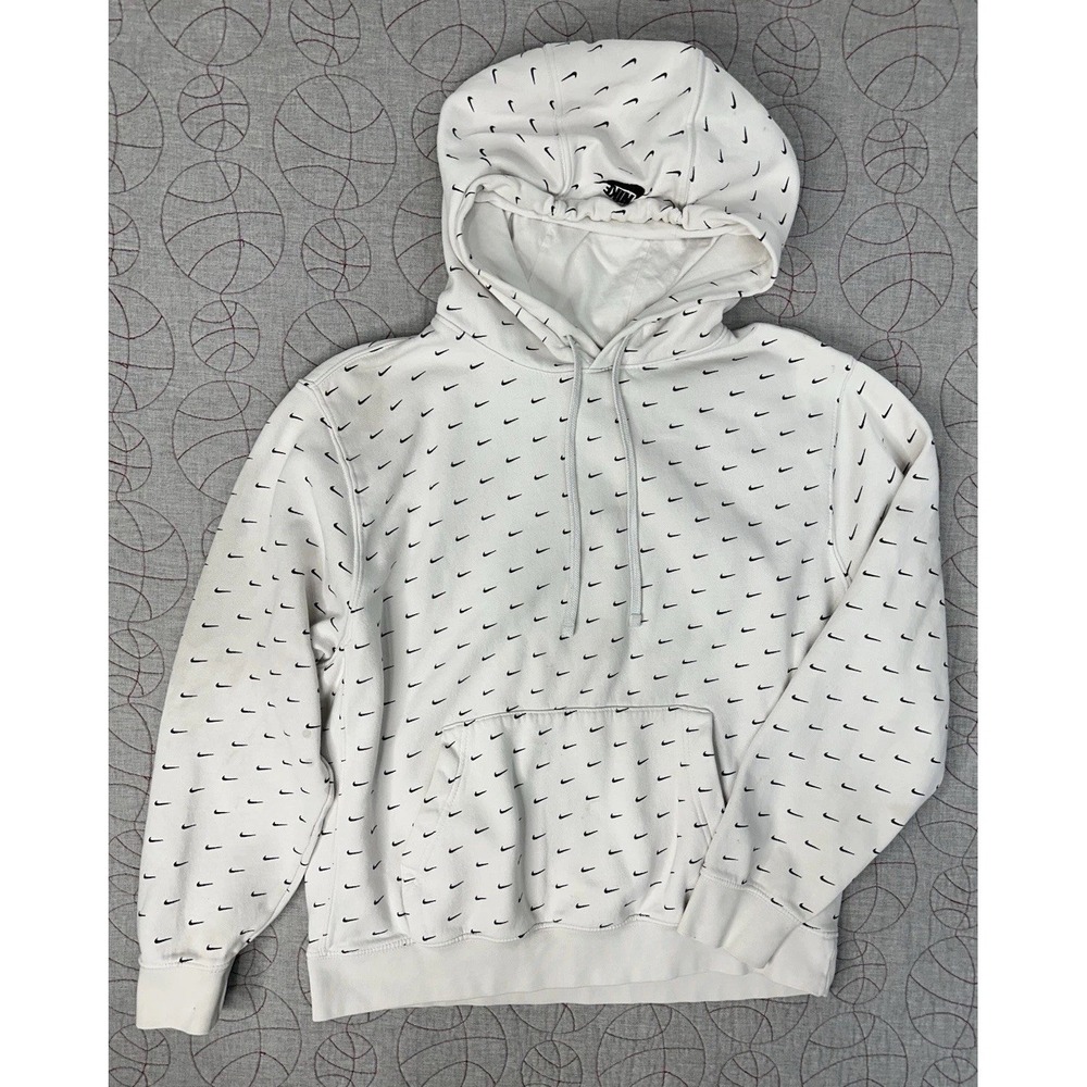 Nike Hoodie White Overprinted Swoosh Y2K Pullover / Men's Large